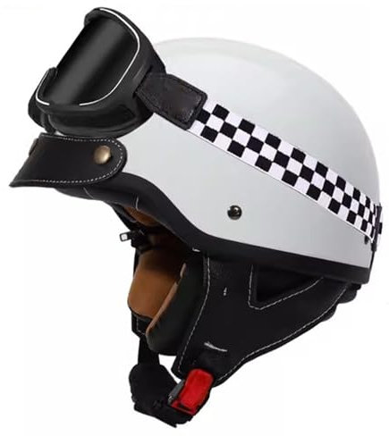 Casque Jet Bol Vintage Moto ECE Homologué Casque Moto Jet avec Lunettes pour Scooter Casque de Moto Homme Et Femme Helmets Retro Demi-Casque D'Été C,L