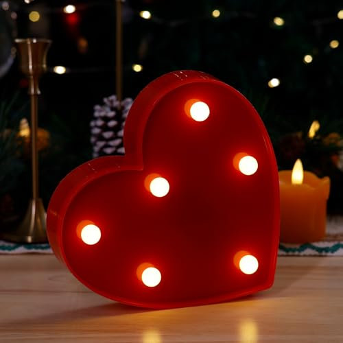 LED Letter Lights Marquee Letters Light Up Alphabet Letters Sign Battery Powered for Home Party Decoration Night Bar Wedding Birthday Christmas Lamp Girls Gift - Red Heart