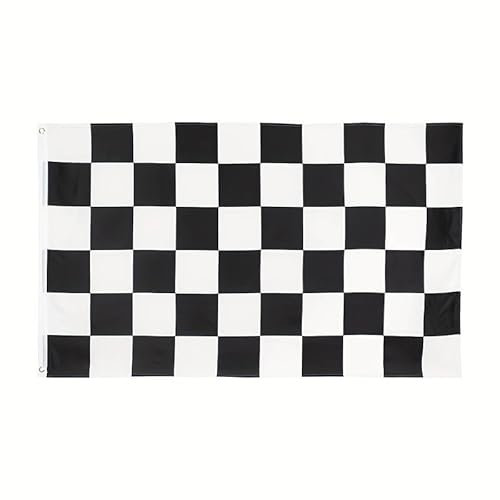AUTOZOCO Bandera De Cuadros En Blanco y Negro, Bandera de carreras, Bandera de Meta, Bandera a Cuadros, Bandera Cuadriculada, Poliéster 100D de doble costura, 150 x 90 cm, 2 Ojales metálicos