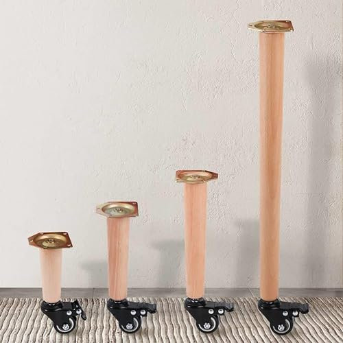 pingping1991 Lot de 4 Pieds de Meuble en Bois,Conique Pieds pour Canapé avec roulettes Pieds de Table en Bois Conique pour Table d'ordinateur Table d'étude Table de Salle à Manger (70cm/28in)