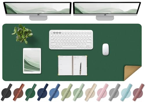 Large Dual-Sided Cork Leather Desk Pad - Mouse & Keyboard Mat, Easy Clean Computer Mat, Non-Slip Protector, Ideal for Office & Laptop (Dark Green, 120x60CM)