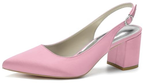 Décolleté con Tacco Largo Donna Slingback Tacchi A Blocco Scarpe da Matrimonio Sandali con Tacco A Punta Chiusa per Il Lavoro,Rosa,40 EU