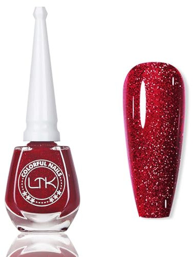 Red Nail Polish - Glitter Nail Varinsh - Cherry Bright Red Shimmer Nail Polish - High Glossy Shine Reflective Gold Fine Flash Nail Varnish - Durable No Need UV DIY Manicure Nail Art