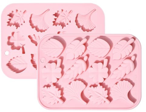 Ipotkitt 2 Stück rosa Silikonblattformen Kleeblatt Ahornblatt Monstera geformte Silikon Schokoladenformen Backen Kuchen Formen für DIY Frühling Cupcake Dessert Herstellung