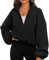 Famulily Damen Casual Sweatshirts Full Zip High Neck Pullover Gemütliche Leichte Kurze Athletische Tops Schwarz S
