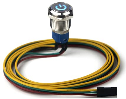 Switian 1Pcs PC Power Switch,Chassis Switch Host Metal Button, Computer Host Switch Cable PC Case LED Power Button ATX Supply On/Off for DIY Computer Switch 100cm(16mm)