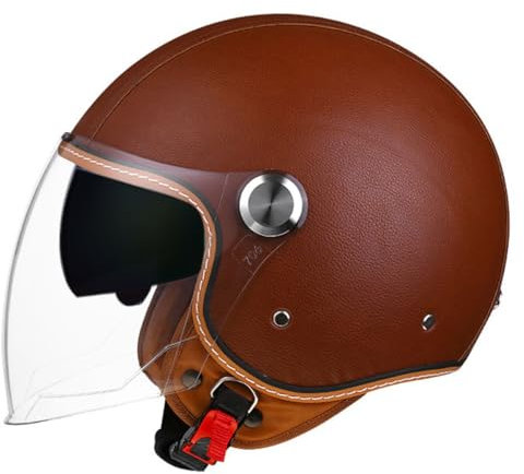 Caschi Jet E Demi-Jet 3/4 Pelle Casco Da Motociclista ECE Omologato Aperto Moto Casco Sicurezza Caschi Cromwell Con Doppia Visiera Casco A Scodella Per Donna E Uomo 12,XXL:63-64CM