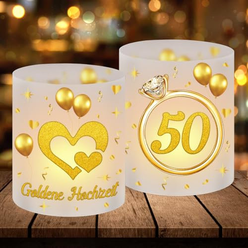 12 Windlicht Tischdeko Goldene Hochzeit, 50 Hochzeitstag Deko, Personalisiertes Windlicht Goldene Hochzeit, Deko Goldhochzeit Tisch, Geeignet für Teelichter oder Kerzen