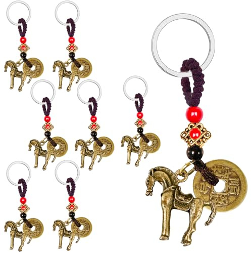 YumSur Lot de 8 porte-clés Feng Shui signe du zodiaque chinois - Statue de serpent - Année du zodiaque chinois - Porte-clés - Accessoires, rouge, taille unique
