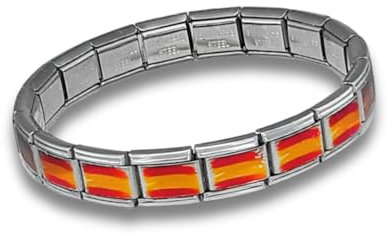 Feyma Pulsera con la Bandera de España de Eslabones de Acero Inoxidable – Estilo, Durabilidad y Orgullo (Rojo y amarillo ambar)