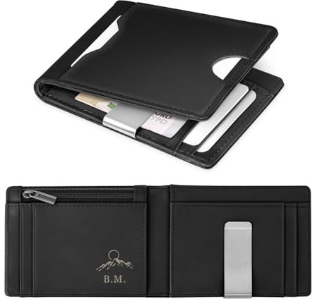 Maverton Portafoglio Personalizzato | Porta Carte di Credito in Pelle Bovina Uomo, Portacarte Nero Design Liscio con Incisione delle Iniziali, Regalo Compleanno