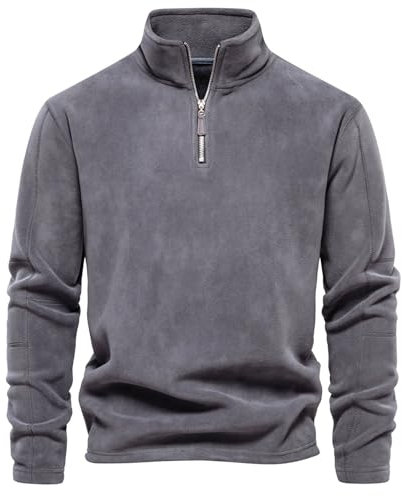 MSIYOW Felpa Uomo in Pile Felpa da Lavoro Uomo Maglione Invernale Collo Alto con Zip Pullover Manica Lunga (M, Grigio)