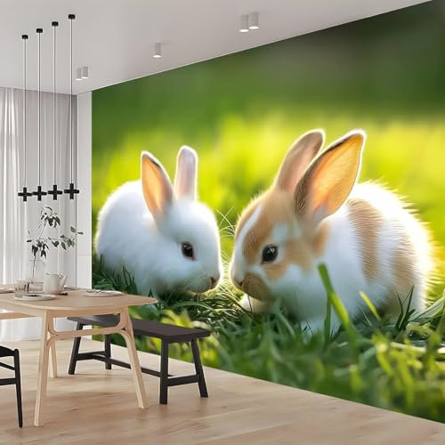 Luowenji Papier Peint Panoramique Lapin 300x210 cm 3D Papier Peint Intissé Pâques Photo Trompe l'oeil Poster Geant Mural Salon Chambre Enfant Chambre Décoration Murale a.2492