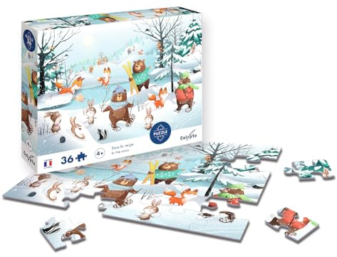 Calypto 3907608 Tiere im Winter, 36 Teile Puzzle mit Soft-Touch, niedliches Kinderpuzzle mit großen Teilen und samtiger Oberfläche inkl. Puzzleposter, für Kinder ab 4 Jahren
