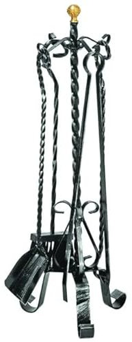 Set accessori camino - scopetta, paletta, attizzatoio e pinze - set attrezzi camino con torciglione