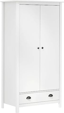 Tidyard Garde-Robe à 2 Portes Hill Blanc 89x50x170cm Bois de pin Solide, Armoire Penderie avec Compartiment, Armoire de Rangement pour Chambre, Salon, Bureau, Maison
