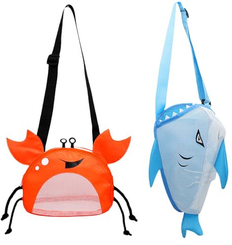 SacJkt Mesh Beach Bag, Beach Toy Bag, Cute Crab Shark Mesh Bag With Adjustable Strap, Kids Toy Storage Bag for Seaside Holiday or Picnic Camping(orange+blue)