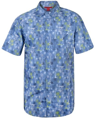 True Face Men’s Hawaiian Shirt Slim FitCasual Beach Shirt for Summer with Front Pocket Funky Palm Tree Floral Pineapple Print Perfect for Holidays Beach Parties Lightweight Top Grey - 033 L