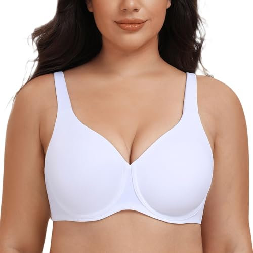 MELENECA Women's Plus Size Minimizer Underwire Full Coverage Unlined Seamless Cup Bras White 38G