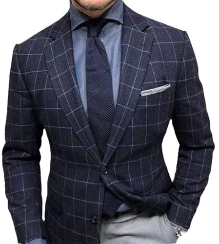 Zadaos Blazer d'affaires décontracté à carreaux simple boutonnage pour homme, bleu marine, L