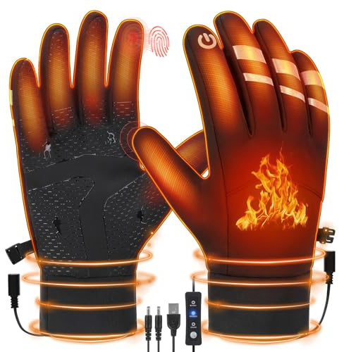 USB-beheizbare Handschuhe für Männer und Frauen, Handwärmer mit vollständiger Fingerabdeckung, 3-stufige Temperaturregelung, beheizbare Fäustlinge, schnell aufheizbare elektrische Handschuhe für Outdo