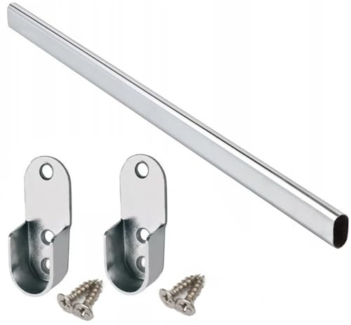 Wardrobe Hanging Rail 1600mm Kit Pole Tube Bar Clothes Set Brackets Oval 30x15mm