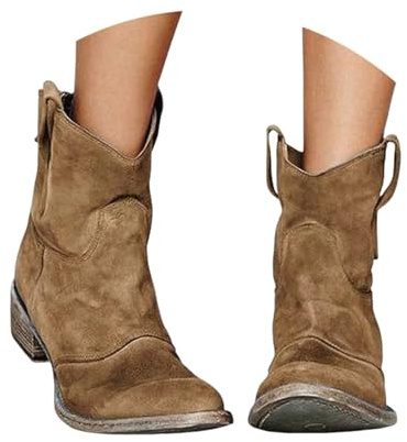 HOOUDO Stivali Donna Estivi,Stivali Donna Stivaletti con Tacco Beige Comodo Stivaletti Scarpe Eleganti Basse Western Scarpe
