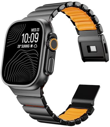 Pulsera de titanio compatible con Apple Watch Ultra 3/2/1 49 mm, doble capa de silicona de titanio, cierre magnético de repuesto para iWatch Series11