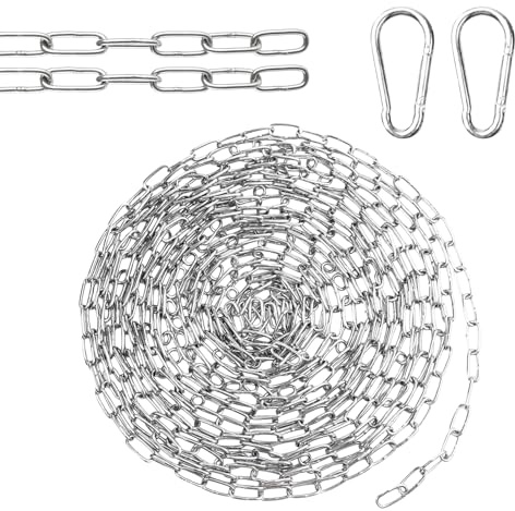 Edelstahlkette 304 Meterware 2 mm 5M Metallkette Stahlkette | Edelstahlkette Metallkette Rundstahlkette Edelstahl Ketten mit 2 Karabiner für Hundekette Wäschekette Schwenkkette