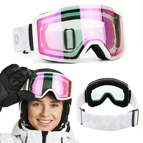 ATTABO Nanuk Pro Skibrille – Photochrom S1–S3, Anti-Fog, UV400, OTG, zylindrische Doppelglas-Scheibe, Multicolour Mirror, Anti-Kratz-Beschichtung, Helmkompatibel, Belüftung, Ski & Snowboard