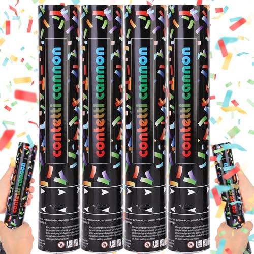 Mineup 4* Konfettikanone, 40cm Konfetti Popper Papier, Party Popper, 5-8m Effekthöhe, Konfetti Shooter, Abbaubar, Confetti Kanone für Geburtstage, Hochzeiten, Karneval, Party(Bunt)