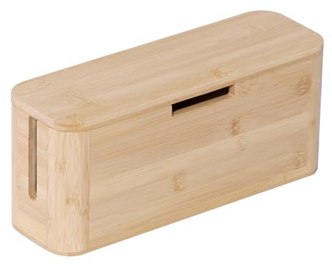 Relaxdays Kabelbox für Steckdosenleiste, Bambus, Magnetdeckel, Natur | HBT 14,5x34x11 cm, Kabel verstecken, Steckdosenbox