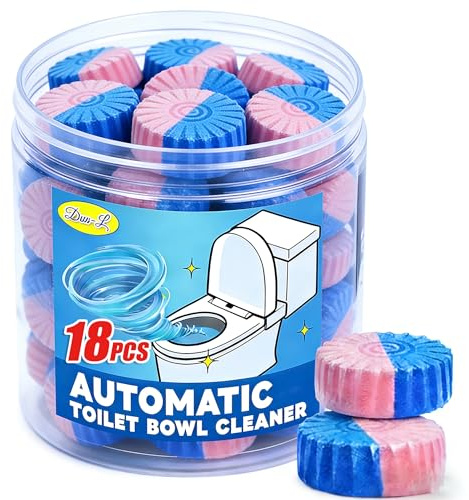 Automatic Toilet Bowl Cleaner Tablets, Blue Cleaning Tabs for Bathroom Tank, 18 Count