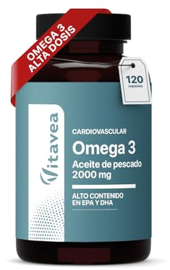 Omega 3-2000 mg - Aceite de Pescado Puro - 1000 mg EPA + 500 mg DHA | Salud Cardiovascular - Cerebral y Visual - 120 Cápsulas Para 4 Meses - Fabricado En Francia - Vitavea