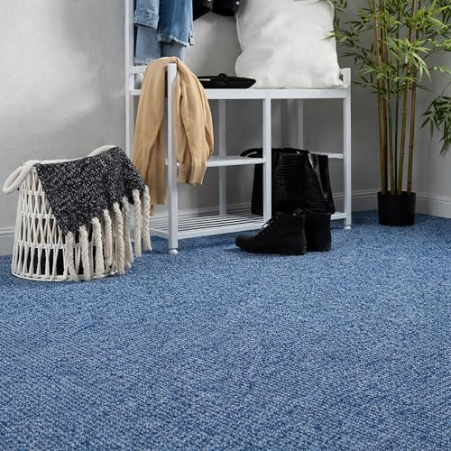 Steffensmeier Teppichboden Meddon Meterware | Auslegware für Kinderzimmer Wohnzimmer Schlafzimmer | Blau Größe:100x200 cm