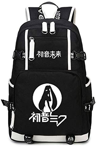 WANHONGYUE Hatsune Miku Leuchtend Backpack Schüler Schultasche Laptop Rucksäcke Freizeittasche Daypack Schwarz-4