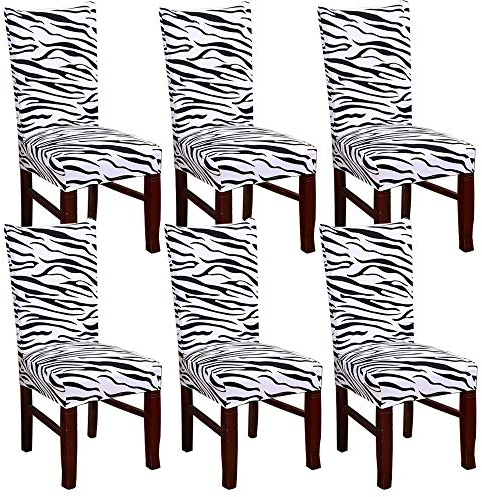 WANYIG Universal Stuhlhussen Stuhlüberzug Stretch 4er 6er Set Stuhlbezug Elasthan Waschbar Esszimmer Sitz Stuhl Abdeckungen Protectors (Zebra-Muster, 6er Set)