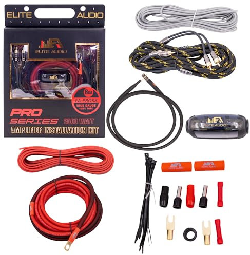 Elite Audio Professional 8 Gauge OFC Installation Amplifier Wiring Kit – 2500 watts Max Power, Oxygen Free Tinned Copper Cables, Brass ANL Fuse Holder, EA-PROK8