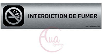 AUA SIGNALETIQUE - Plaque Aluminium brossé imprimé AluSign DARK - 200x50 mm - Double Face adhésif au dos (Interdiction de fumer)
