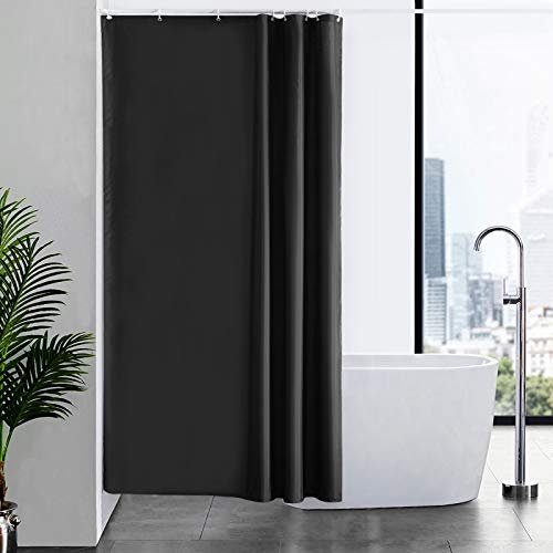 Furlinic Duschvorhang Textil Anti-schimmel Wasserdicht Waschbar Badvorhang aus Polyester Stoff Schwarz 120x200cm mit 8 Duschvorhangringen.