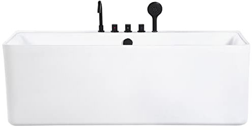 Badewanne mit Armatur rechteckig weiß 170 x 75 cm abgerundete Kanten Quatre