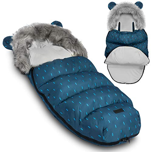Ricokids Babyfußsack Kinderwagenfußsack Schlaffußsack Kinderwagen Fußsack Winterfußsack Elmi 95 x 45 cm (dunkelblau)