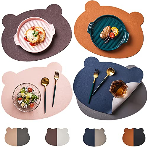 Tischset Kinder, 4Pcs Platzmatten Abwaschbar Leder Tischuntersetzer Platzdecken Tisch Platzdeckchen Kinder Platzsets Abwischbar Für Babys Kleinkinde Weihnachten Schule Benutzen