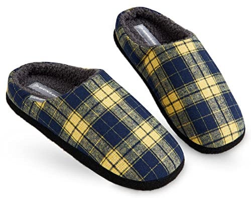 Dunlop Ciabatte Uomo, Comode Pantofole Invernali Calde Memory Foam, Taglia 41-46, Idea Regalo Compleanno, Ciabatta Da Casa Con Pelo, Originali Babbucce Uomo (Navy/Senape, numeric_46)
