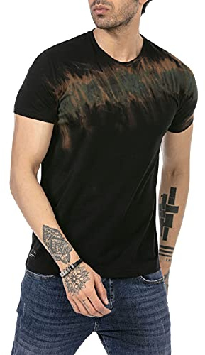 T-Shirt im beliebten Batik Design Kurzarm Atmungsaktiv Schwarz M