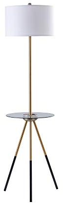 Versanora Myra Moderne Leselampe Dreibein-Stehleuchte Standleuchte weiß VN-L00068-UK mit USB-Anschluss und Glastisch