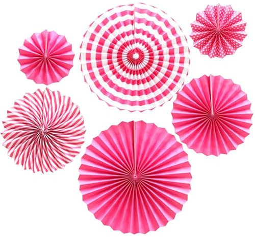 Bestage 6 Pcs Decoration Hanging Party Hot Pink Paper Fans Set for Birthday Wedding Graduation Events Accessories
