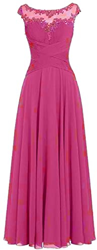 dinavian Vestido largo de gasa con cuello redondo para mujer, vestido de fiesta formal para dama de honor