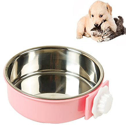 2-in-1 Stainless Steel Dog Crate Bowl - Hanging Food & Water Bowl for Puppy, Cat, Rabbit, Bird - 400ml
