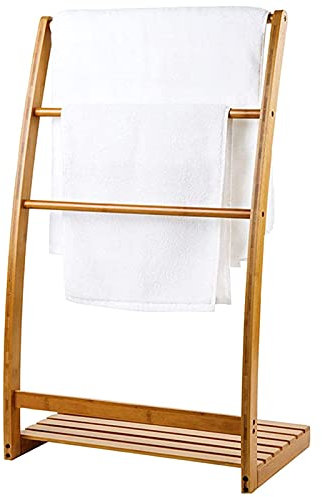 DFANCE Porta Asciugamani Bagno da Terra,Porta Asciugamani in bambù, Legno,Marrone,50x31.7x84.5cm,per Asciugamani da Bagno e Altri Tessuti,Anche Come Piccolo Appendiabiti